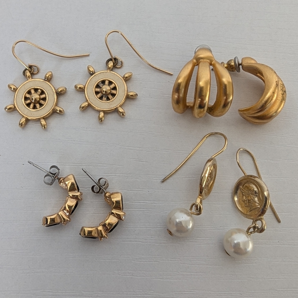 Monet Elegant Gold and Pearl Earring Bundle 4